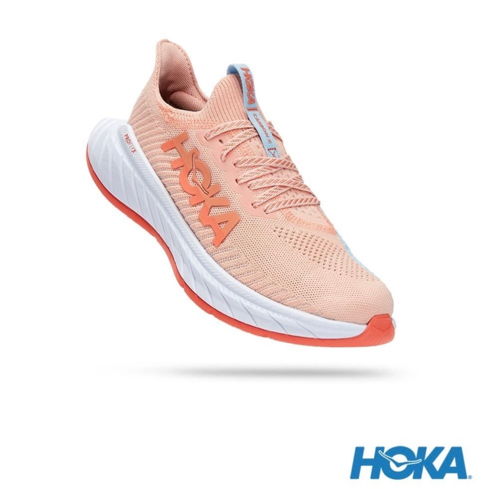 BTW 法國 Hoka One One 女 Carbon X 3 女 編織 路跑鞋 橘粉 輕量 跑步 運動 科技
