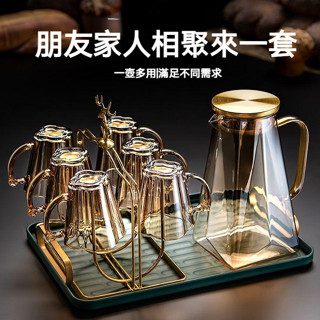 美西歐🔥喝茶杯子套裝 玻璃杯 茶杯 水壺 涼水壺 耐熱玻璃杯 水杯 創意 客廳玻璃杯 帶把現代 家用套裝 耐熱泡咖啡