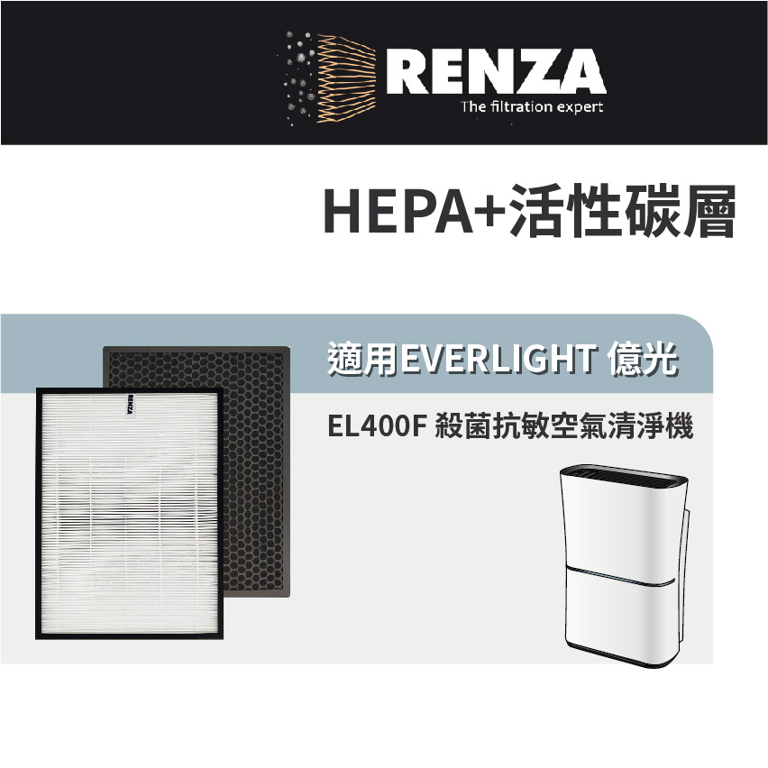 適用EVERLIGHT 億光 EL400F 殺菌抗敏空氣清淨機 高效HEPA+活性碳濾網 濾心 濾芯