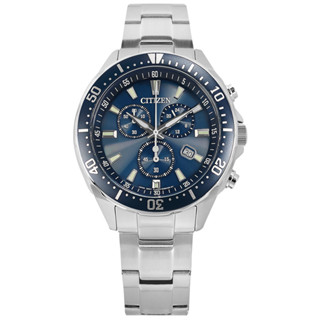 CITIZEN / 光動能 三眼計時 日期 防水100米 不鏽鋼手錶 藍色 / VO10-6772F / 41mm