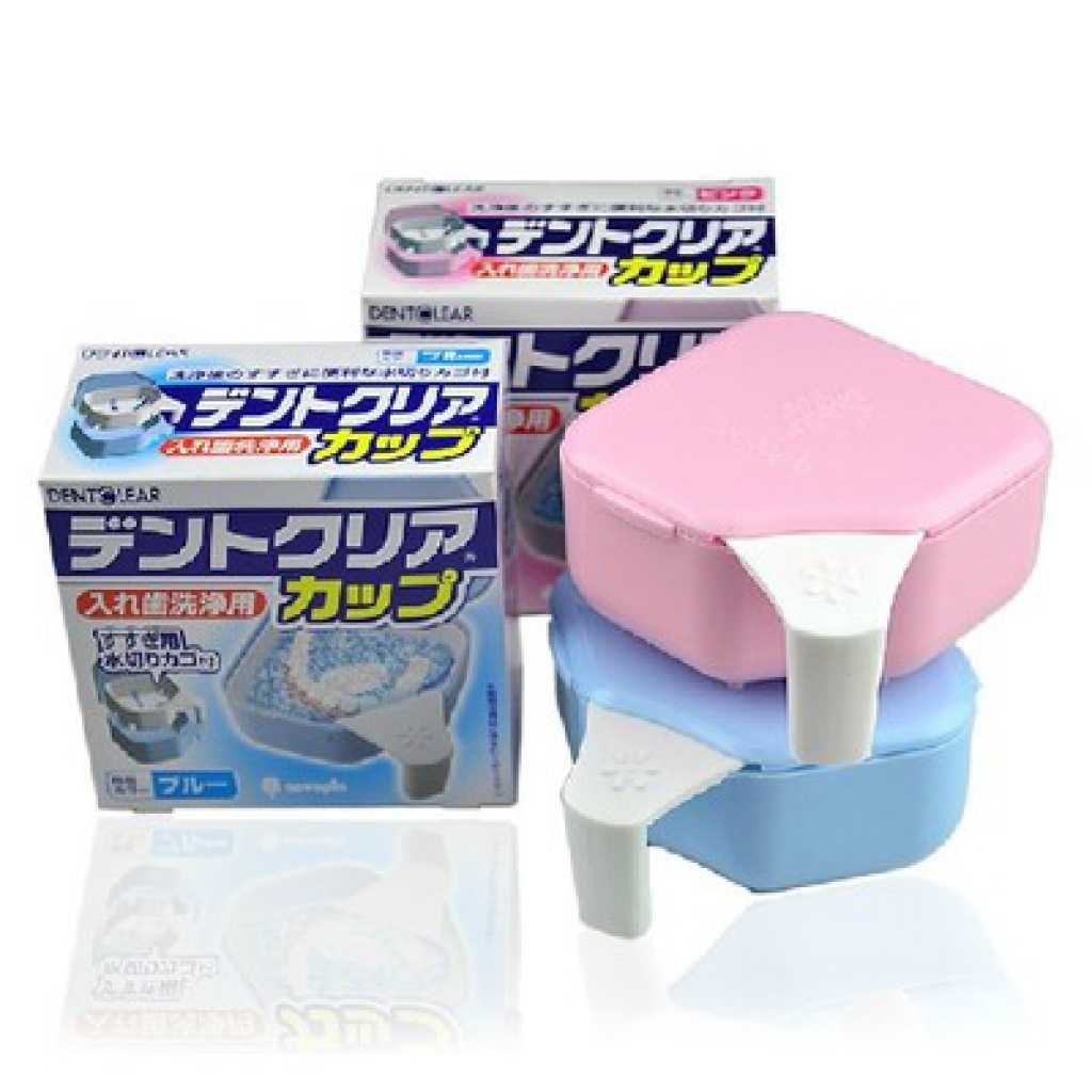 日本製 假牙清洗杯 粉色/藍色