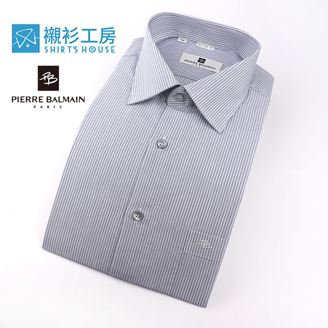 皮爾帕門pb灰色細條紋、低調穩重、合身短袖襯衫65160-10-45-襯衫工房