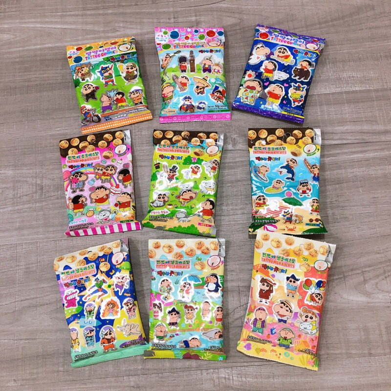 🎀新品現貨 現貨-🇰🇷Crayon Shinchan蠟筆小新牛奶/巧克力餅乾/水果軟糖 附紋身貼紙