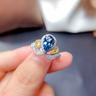 隔日到貨 1克拉 戒指 海藍寶石 孔雀藍 綠水晶 白金戒指 碧璽 可調式戒圍 不退色984