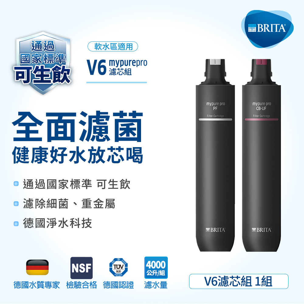 德國BRITA mypure pro V6 專用一年份濾心組(共2支) 前置濾心PF 超濾CB-UF中空絲膜活性碳