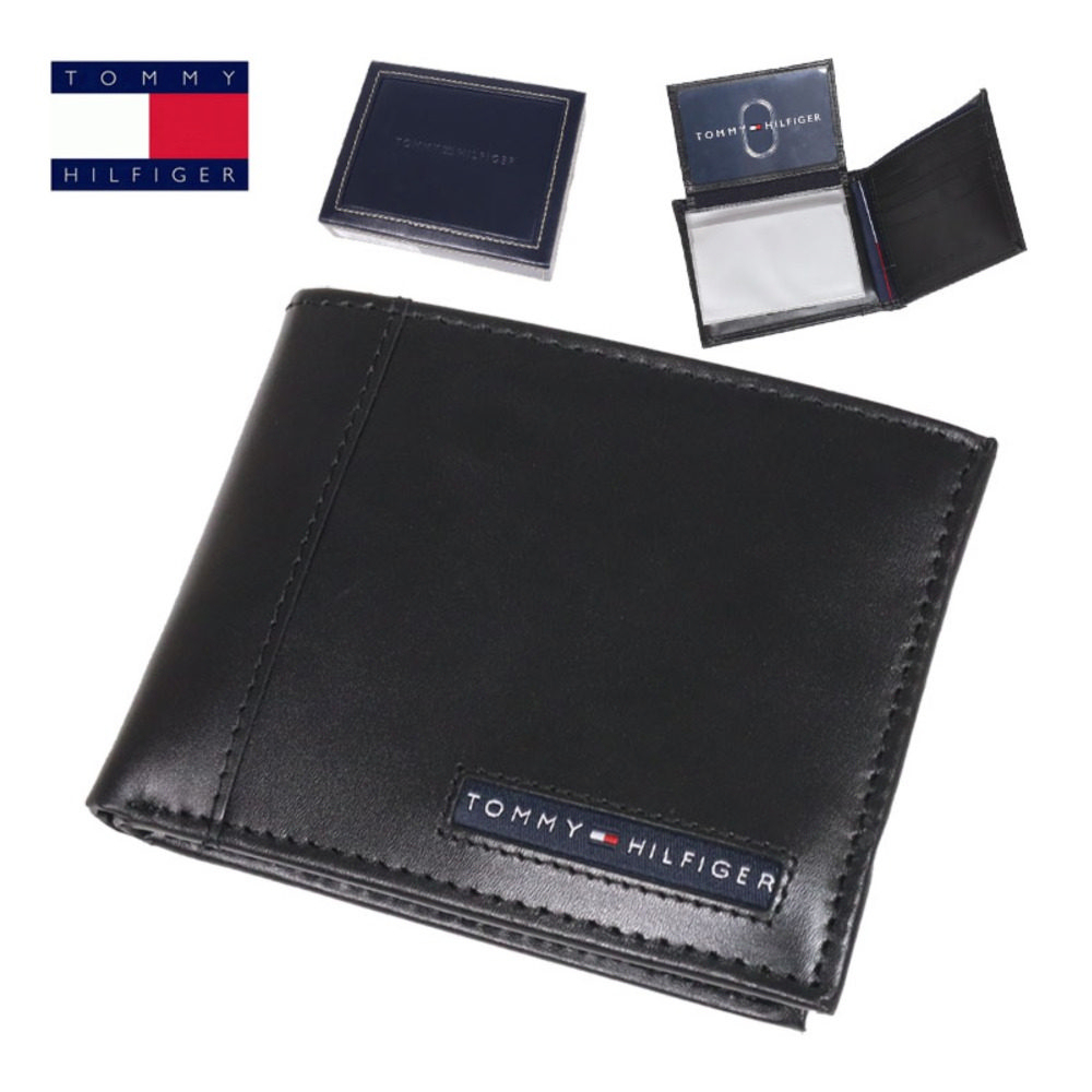 Tommy Hilfiger 男式 對折短夾 皮夾 真皮錢包 信用卡槽 證件 黑色/咖啡色31TL22X063 美國進口