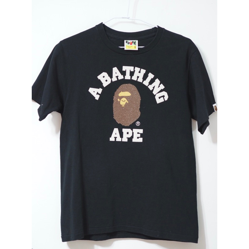 A Bathing ape bape 猿人頭 日製黑色短袖上衣 S 金標