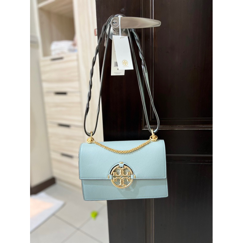 Tb 專櫃款  【TORY BURCH】MILLER 雙T金字LOGO鍊帶編織手提/肩背包(小/綠)