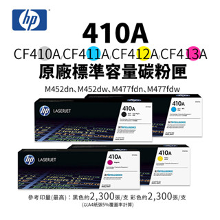 HP 410A 原廠標容碳粉匣(CF410A、CF411A、CF412A、CF413A)｜適 M452、M477 系列