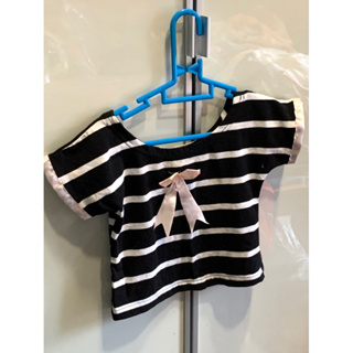 F .F Baby 幼兒女童黑白條紋蝴蝶結🎀棉質圓領短袖上衣 3歲的娃 衣長30公分