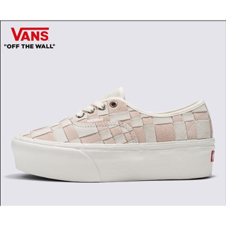 Vans Authentic Stackform 男女款粉紅色編織棋盤格厚底滑板鞋