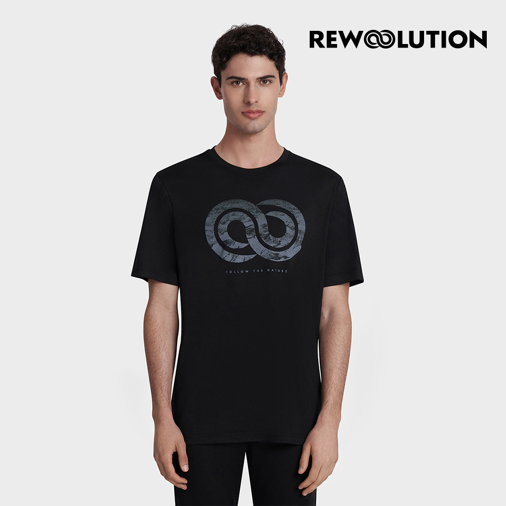 【Rewoolution】男 LOGOTYPE 140g短袖印花T恤(黑色)羊毛|CB1MC512 M1M010RJ14