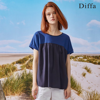 【Diffa】連袖異素材拼接上衣3768-8253