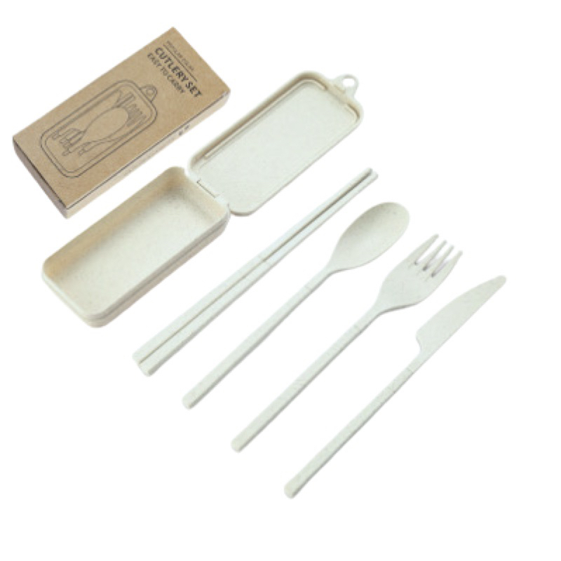 [ K ] 免運 小麥餐具組 小麥餐具 環保餐具 餐具 四件組 刀 叉 匙 筷 大理石紋白 薄荷白 五鼎