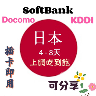 日本Softbank吃到飽上網卡8天6天5天4天網路sim卡 熱點分享4日5日6日8日日本網路卡 高速上網吃到飽 免設定