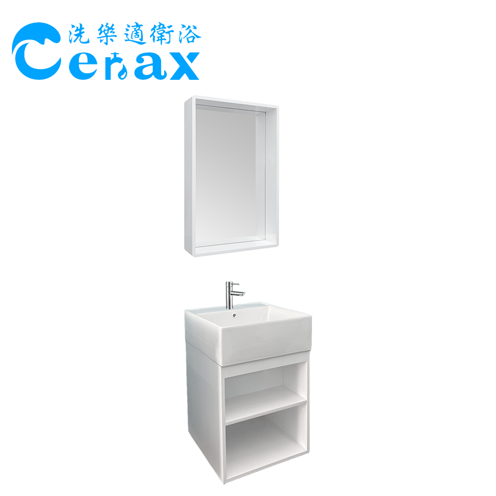 【CERAX洗樂適衛浴】100%防水PVC發泡板浴櫃50CM(47CM實際) 304不鏽鋼面盆龍頭 飯店用 衛浴三件組