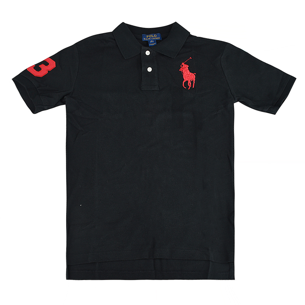 POLO RALPH LAUREN標籤LOGO戰馬搭3號設計短袖POLO杉(童裝/黑x紅)