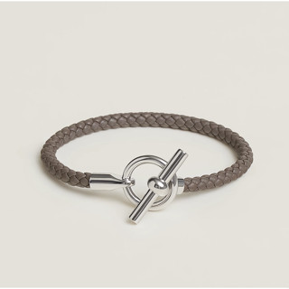 【Hermès】全新 愛馬仕 Glenan H 皮革單圈手環 大象灰 現貨