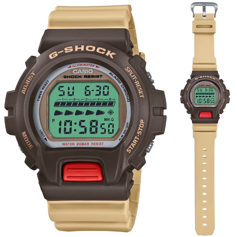 CASIO 卡西歐 G-SHOCK 復古時尚 大錶殼電子錶-棕褐色(DW-6600PC-5 防水200米)