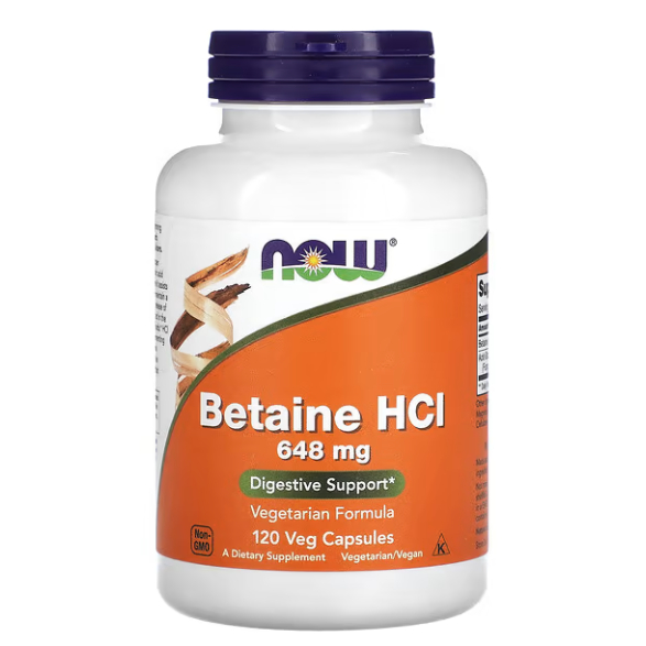 NOW Foods, Betaine HCL，648 毫克，120 粒植物膠囊 甜菜鹼鹽酸鹽