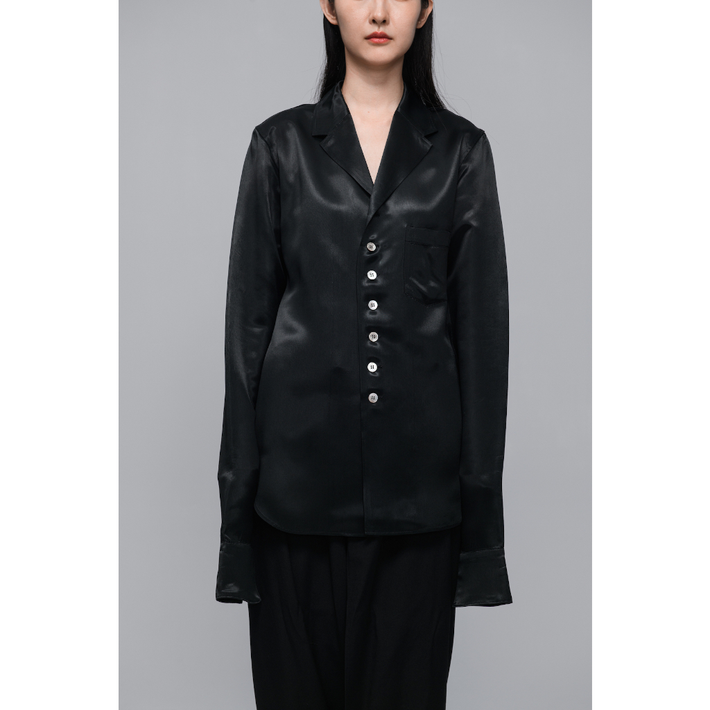 (YAMA.CO) Yohji Yamamoto 山本耀司 - 緞面多鈕扣襯衫夾克 外套 暗黑 罩衫 長袖 中性 寬鬆