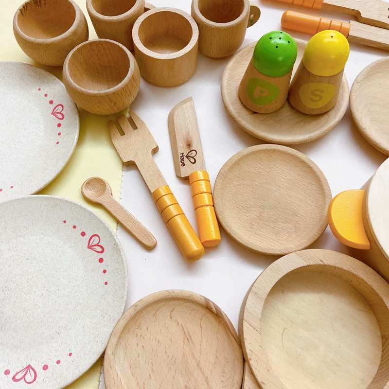Hape木製玩具廚房餐具碗盤兒童玩具辦家家酒男童女童