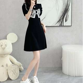 衣時尚 針織連身裙 小黑裙 短袖洋裝S-XL新款高級感氣質針織連衣裙非D15-3521 ES22