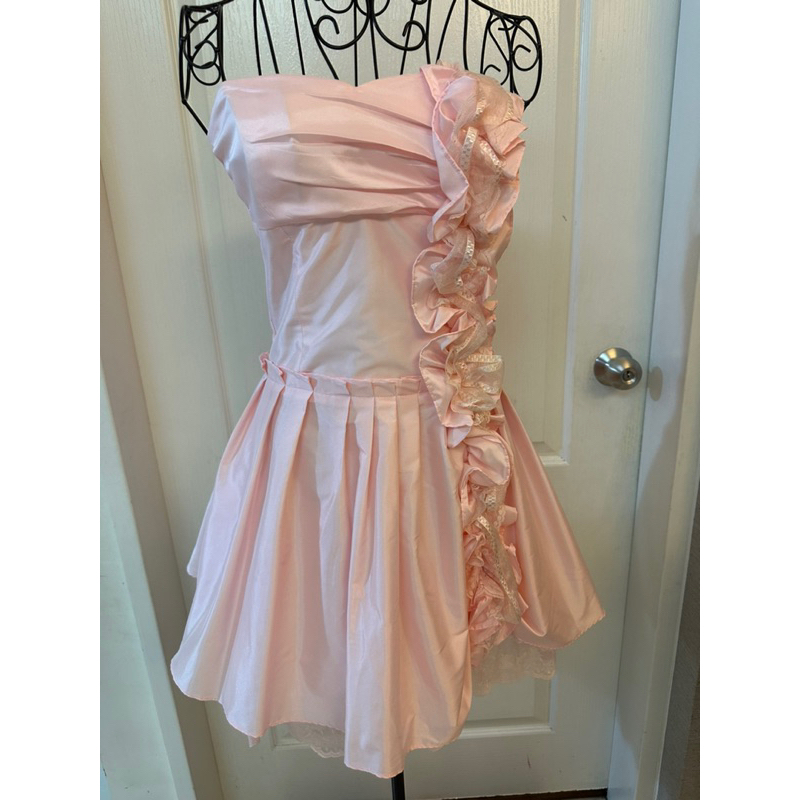 專櫃 VK 平口馬甲粉色小禮服 洋裝