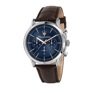 MASERATI TIME瑪莎拉蒂 Epoca系列 藍色錶面棕色皮革經典款男腕錶 R8871618014