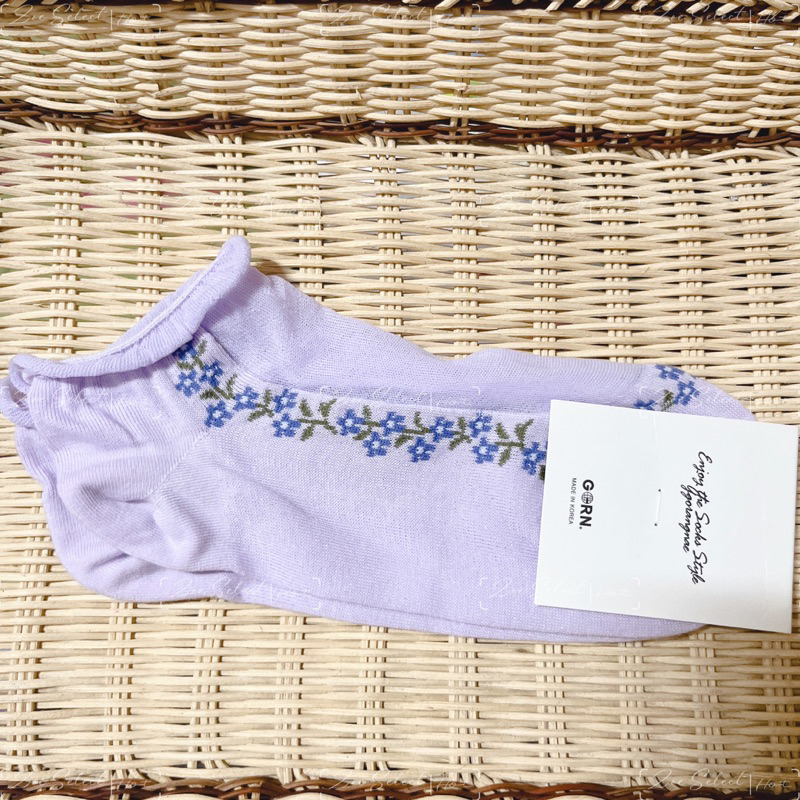 [ZS美物]正韓🇰🇷好穿！涼！流行透膚網紗紫色小花🧦襪子·短襪