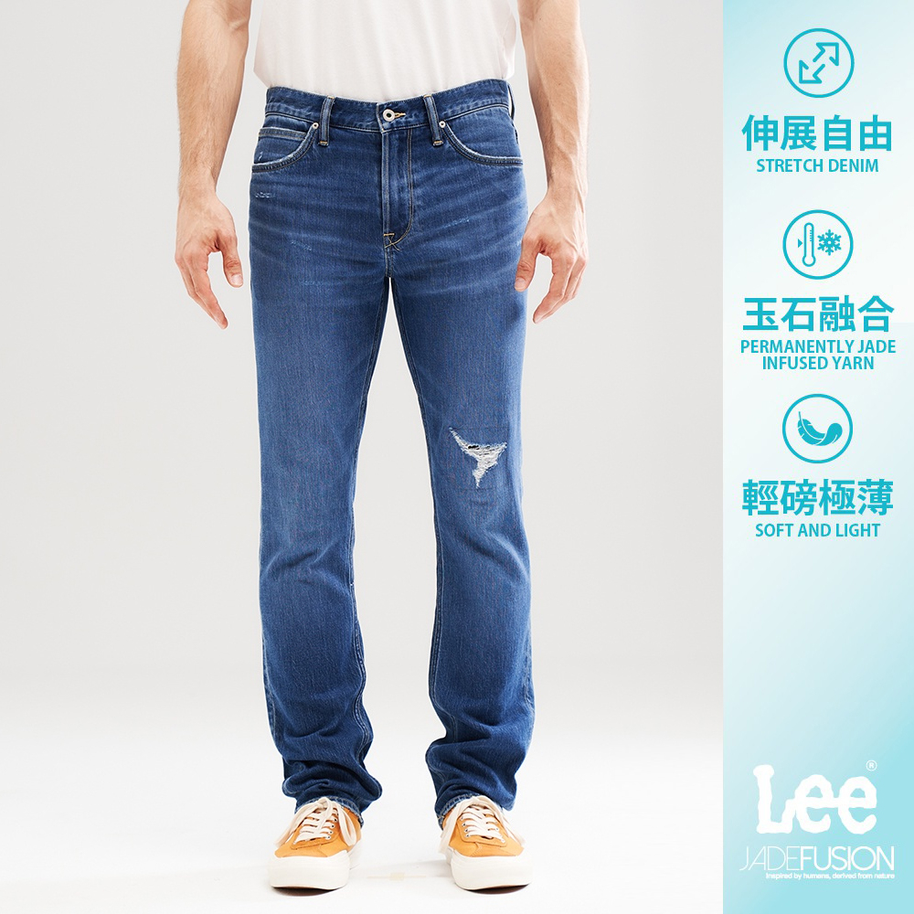 Lee 723 涼感 彈性低腰合身直筒牛仔褲 男 淺藍洗水 LL220085461
