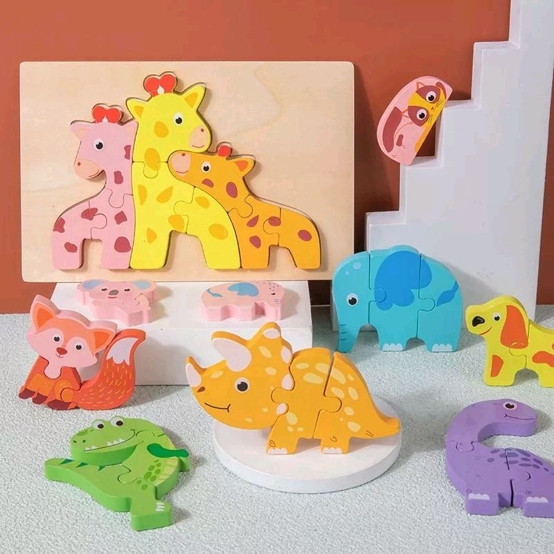 木質3D立體拼圖兒童加厚木質拼圖卡扣拼圖交通動物人物早教認知拼圖拼板玩具益智兒童拼裝積木玩具