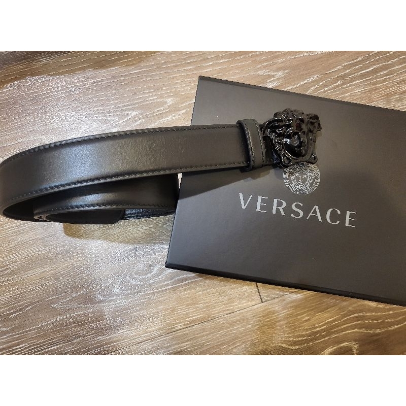 全新正品Versace黑色女王頭真皮皮帶