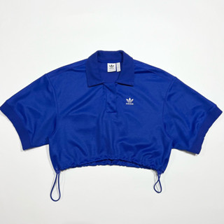 <二手女裝> Adidas Originals 下擺抽繩 短袖 落肩 短版 寬版 寬鬆 Polo衫 寶藍 IC5587