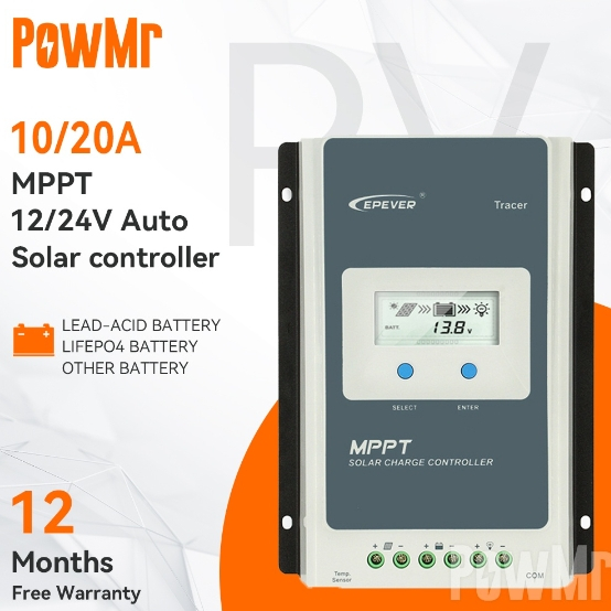 Powmr EPever MPPT 1206AN 10A 太陽能控制器 12V 24V 背光 LCD