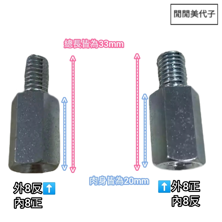 機車用 外8正內8反 / 外8反內8正 [8mm(2分半) 正反相對]--轉接螺絲 增高螺絲 車鏡螺絲 手機架螺絲