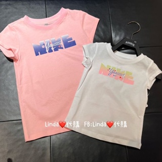 Linda❤️代購 NIKE 童裝 短袖 上衣 彩色Logo 棉T 上衣 小童 白色 粉色