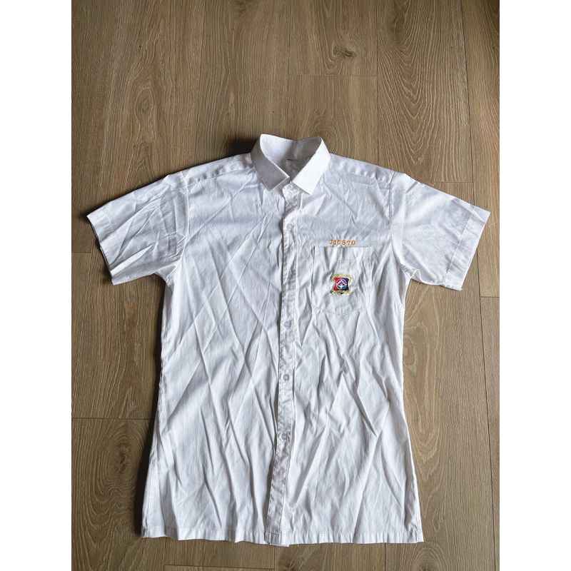 （二手）90%新 L號 康橋制服 襯衫短袖 白色襯衫
