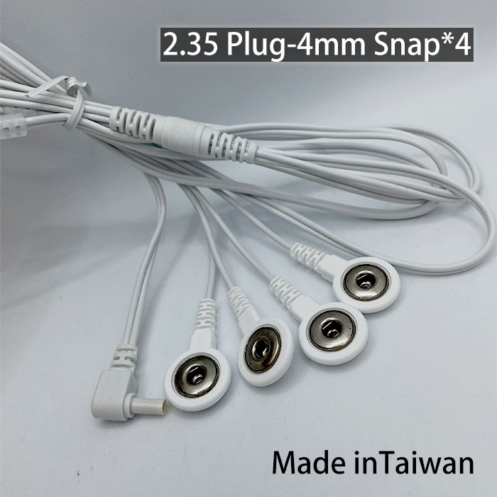 一接四安規插頭鈕扣導線2.35DC Plug 4mm snap鈕扣貼片TENS  lead wire電療智能按摩EMS