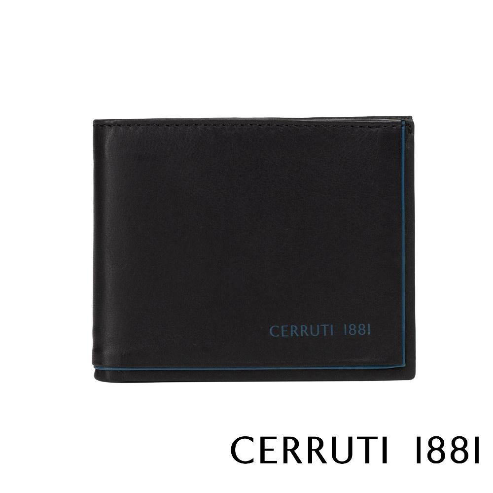 Cerruti 頂級 義大利 小牛皮 男用短夾 8卡 短夾 5421M 全新 專櫃 展示品(黑色 禮盒包裝送提袋)