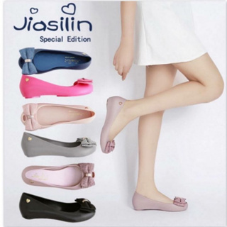 Jiasilin 簡約蝴蝶結楔型魚口鞋雨鞋 37碼 娃娃鞋 粉色