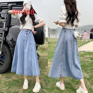 長裙【臺灣現貨】牛仔裙 傘裙S~2XL 韓版寬鬆百搭A字牛仔裙 半身裙 開衩裙 短褲短裙 褲子 女裝 大尺碼【P128】