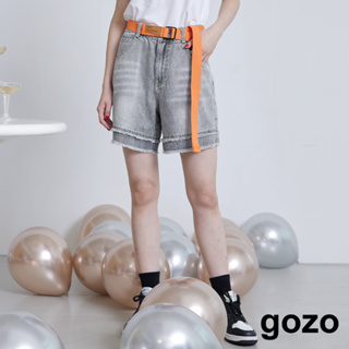 【gozo】顯瘦雙層抽鬚牛仔短褲(灰色/藍色_S/M/L) | 牛仔 修身 百搭