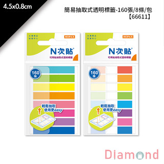 岱門文具 N次貼 簡易抽取式透明標籤- 160張/8條/包 4.5x0.8cm【66611】