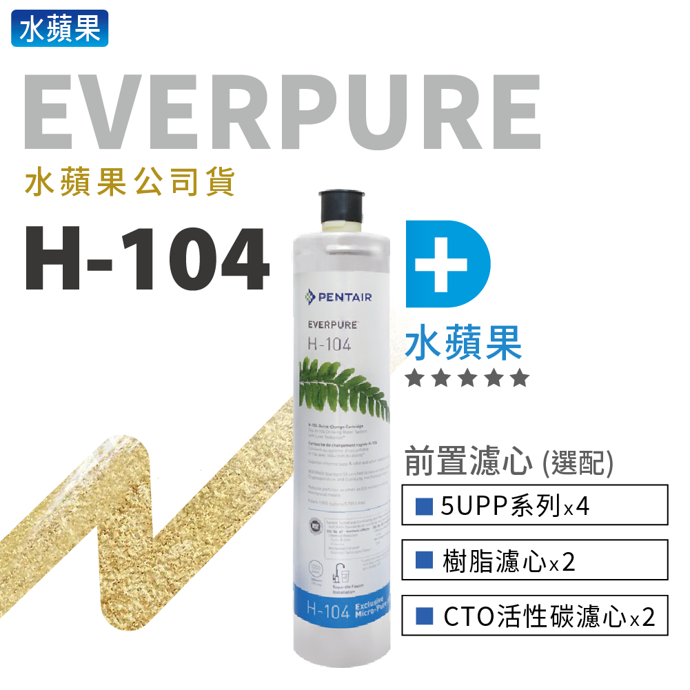 【水蘋果公司貨】EVERPURE-H104濾心+10英吋5微米(平面/壓紋/溝槽/抗菌)PP/CTO/樹脂濾心 系列組合