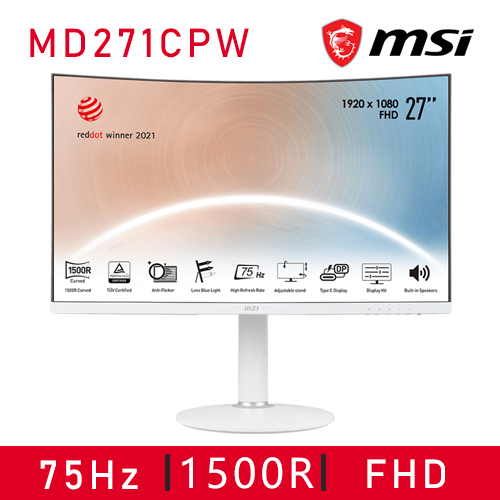 #免運直出【MSI 微星】Modern MD271CPW 曲面美型螢幕 (27型/FHD/HDMI/喇叭/VA)