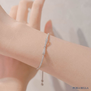 《Porabella》925純銀鋯石滿鑽蝴蝶結手鍊手環 甜美可愛 告白禮物 情人節禮物 送女友 銀飾 Bracelets