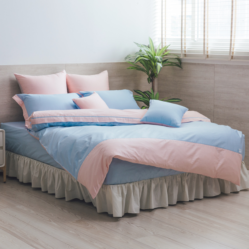 麗塔寢飾 60支紗 床包 枕套床包組 薄被套床包組《朵朵奶昔-水藍+淡粉》100%精梳棉 多尺寸任選