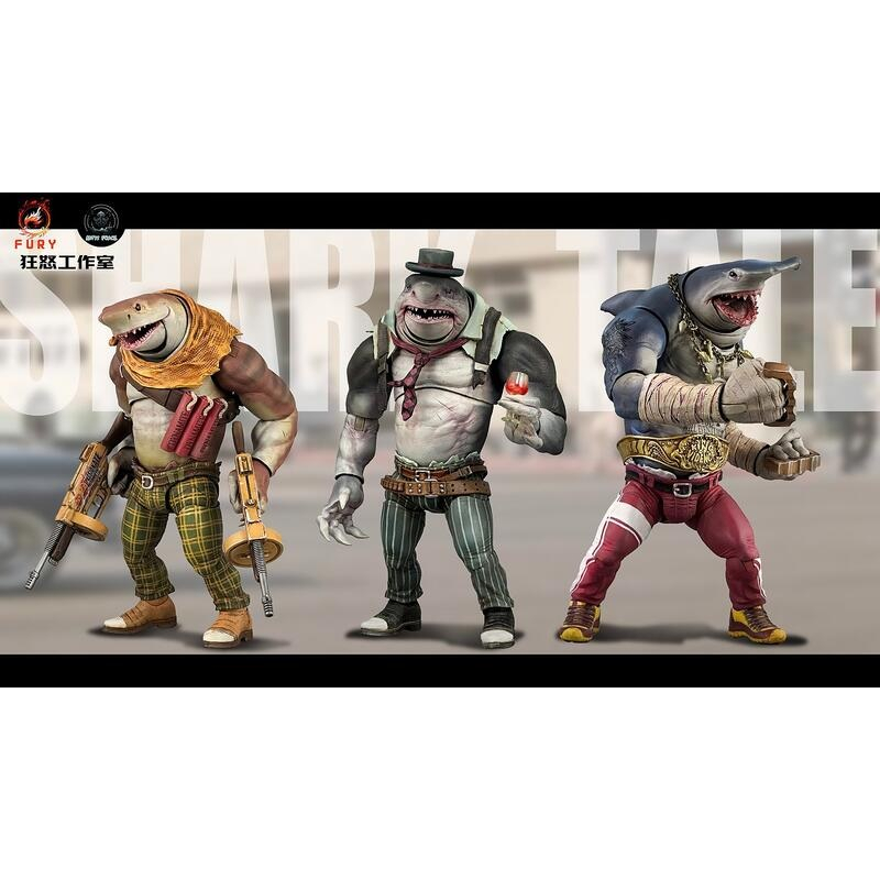【杯麵宅品】現貨! FuryToys深淵力量1波 鯊魚 可動 白鯊 虎鯊 錘頭鯊 3人套組附特典