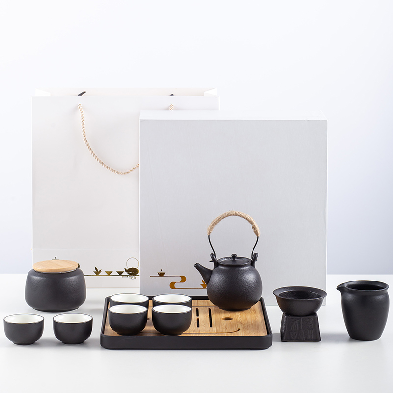 YAON雅居 黑陶功夫茶具 家用客廳簡約陶瓷幹泡茶盤 輕奢現代中式小套禮盒
